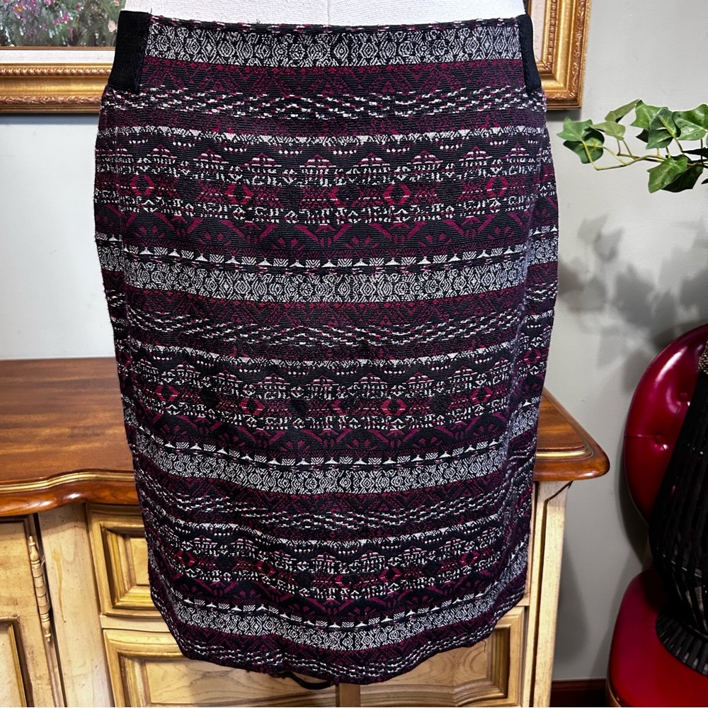 J Jill Black Red White Woven Elastic Waist Skirt NEW NWT